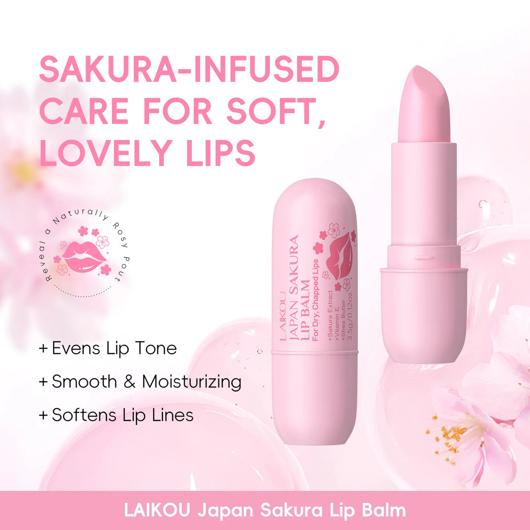 LAIKOU Japan Sakura Lip Balm 3.5g Shea Butter Vitamin E Nourishing Hydrating Moisturizer For Dry Chapped Lips Daily Lip Repair