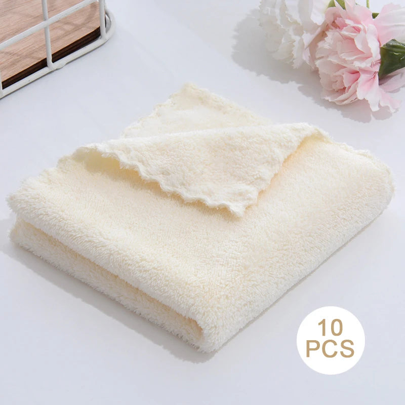 10Pcs Thickened Microfiber High-density Coral Fleece Towel Quick Dry Clean Face Soft Absorbent Towel