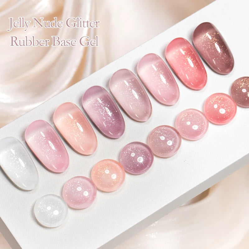 MEET ACROSS 7ml Jelly Nude Shimmer Rubber Base Gel Glitter Pink Purple UV/LED Nail Art Vernis Gel Polish for Manicure Nails DIY