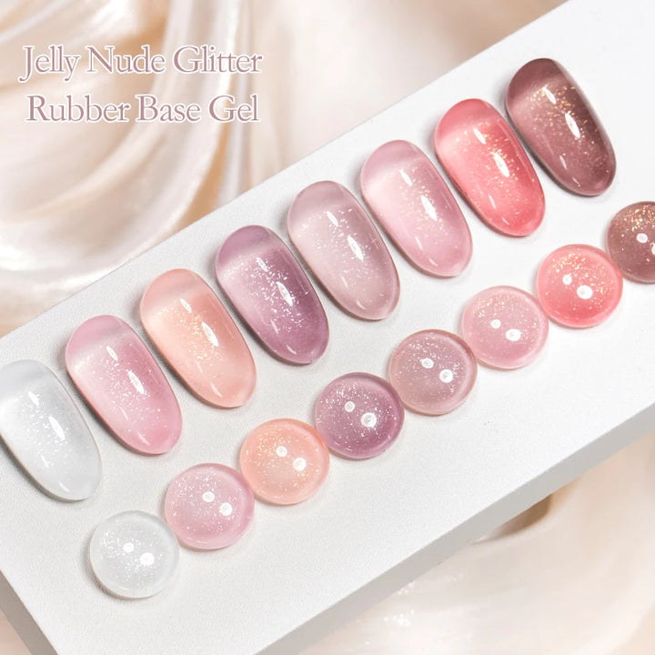 MEET ACROSS 7ml Jelly Nude Shimmer Rubber Base Gel Glitter Pink Purple UV/LED Nail Art Vernis Gel Polish for Manicure Nails DIY