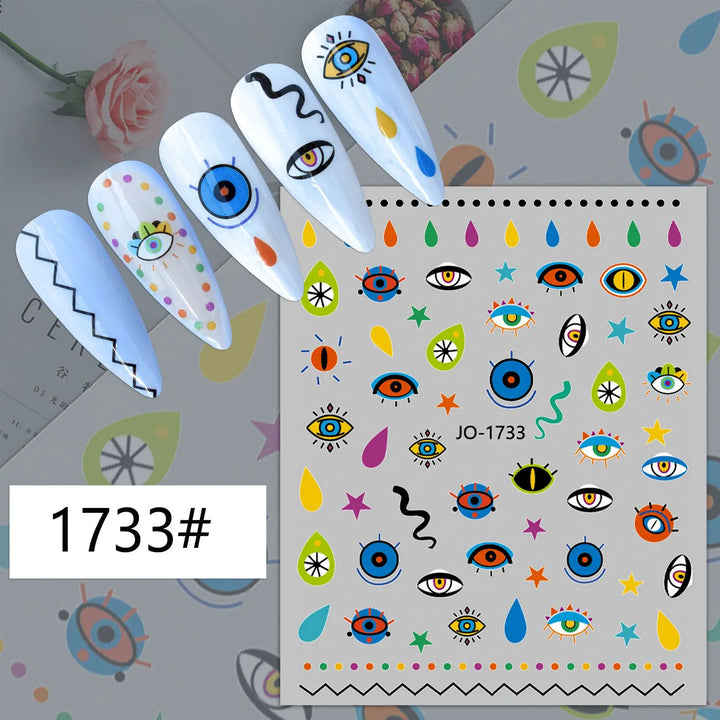 Nail Art Stickers Water Decals Eyes Stripe Nail Art Decorations for Manicure Accessories Press on Nails Foil Stickers and Decals