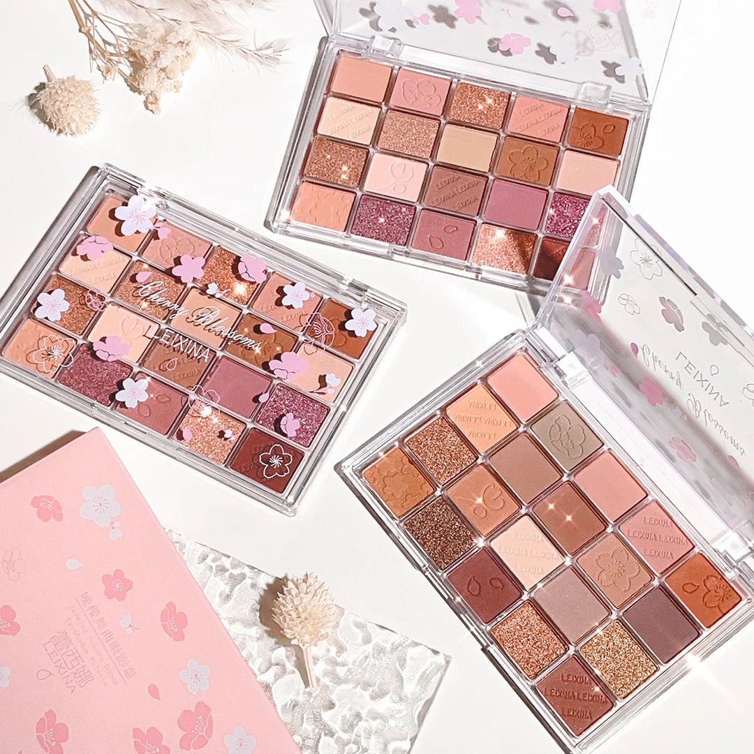 20-Color Cherry Blossom Eyeshadow Palette - Matte & Glitter Pink/Brown Tone Eye Makeup Palette, Long-Lasting Pigmented Eyeshadow
