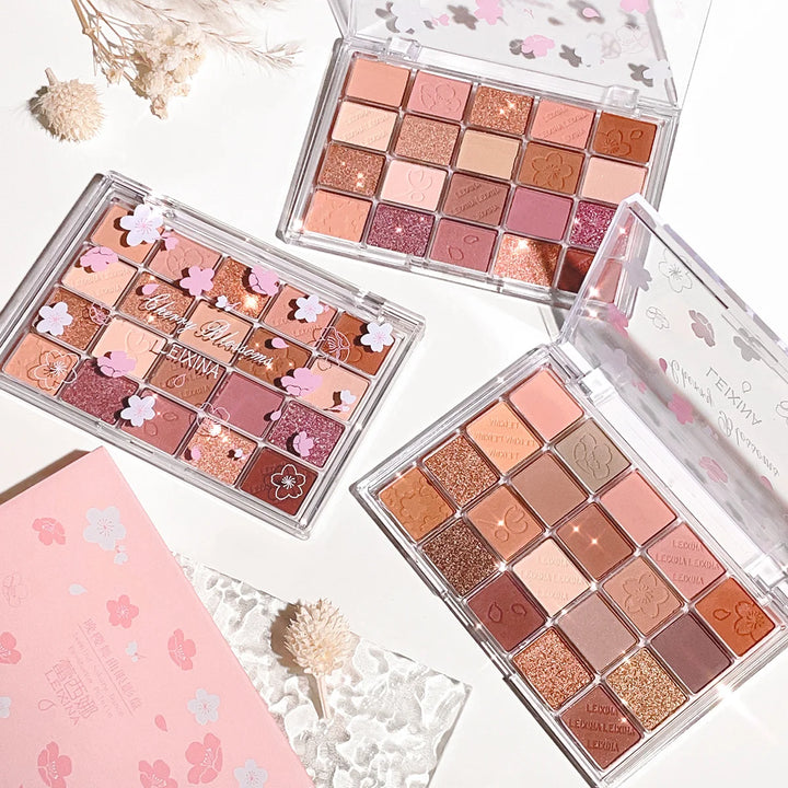 20-Color Cherry Blossom Eyeshadow Palette - Matte & Glitter Pink/Brown Tone Eye Makeup Palette, Long-Lasting Pigmented Eyeshadow