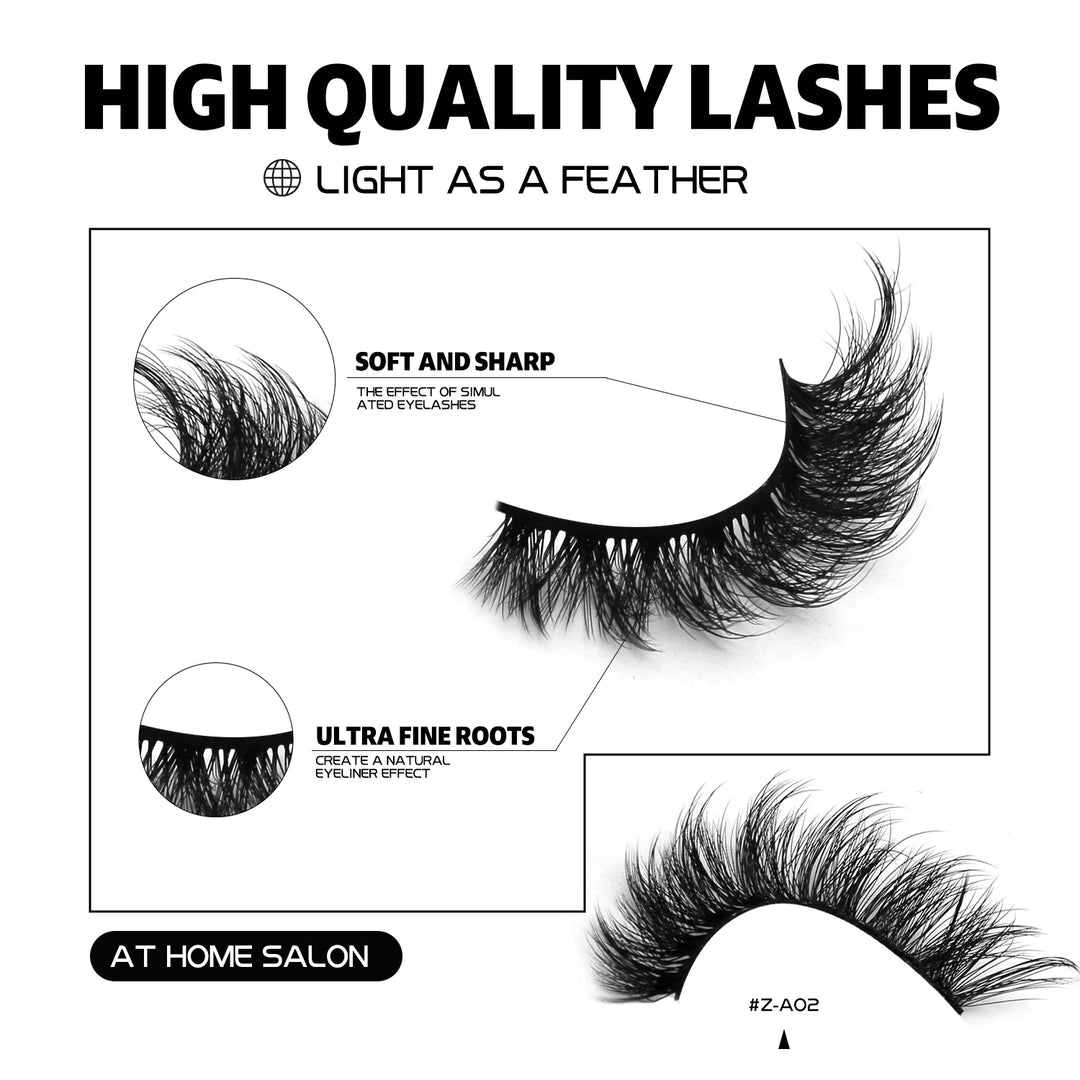 GROINNEYA 3D Mink Lashes Cat Eyelashes Fluffy Wispy Volume Lashes Natural Feathery Effect Lightweight Flexible Band Fake Lashes