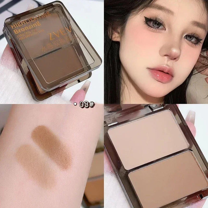 3D Bronzer Highlighter for Face Powder Texture Two-toned Contour Iluminador Natural Brighten Matte Nose Shadow Makeup Cosmetics