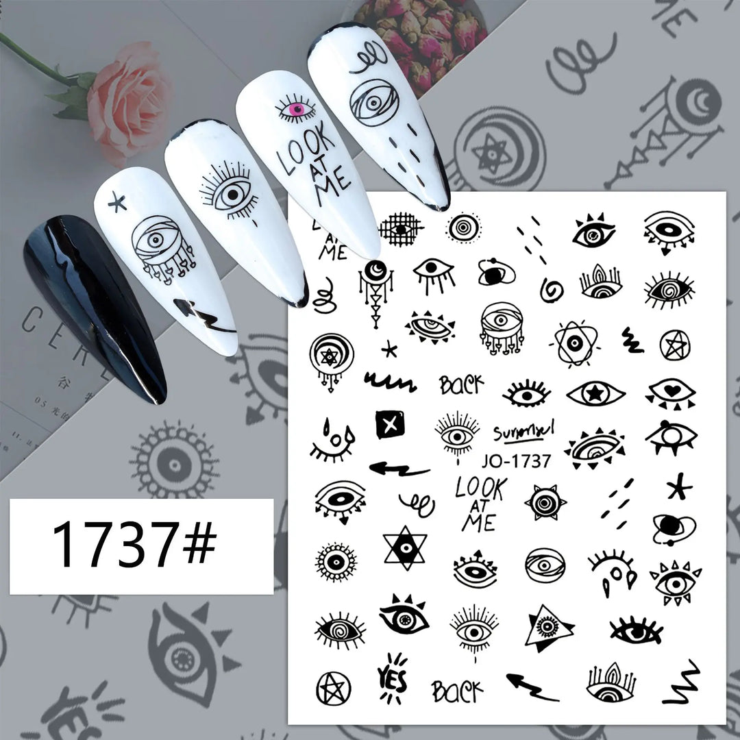 Nail Art Stickers Water Decals Eyes Stripe Nail Art Decorations for Manicure Accessories Press on Nails Foil Stickers and Decals