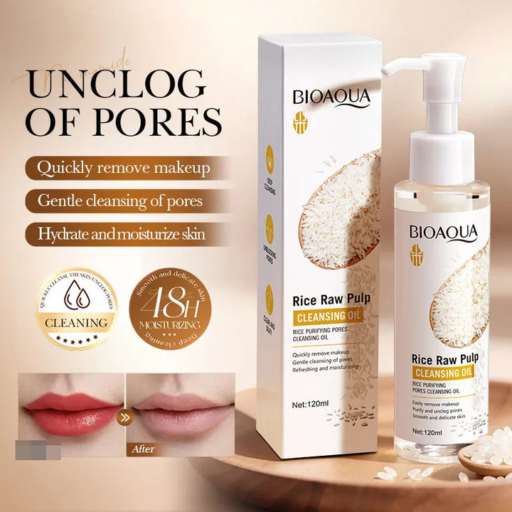 BIOAOUA Rice Raw Pulse Pure Pore Cleansing Oil Makeup Remover Gently Dissolve, Moisturize, Soothe Facial Makeup Remover