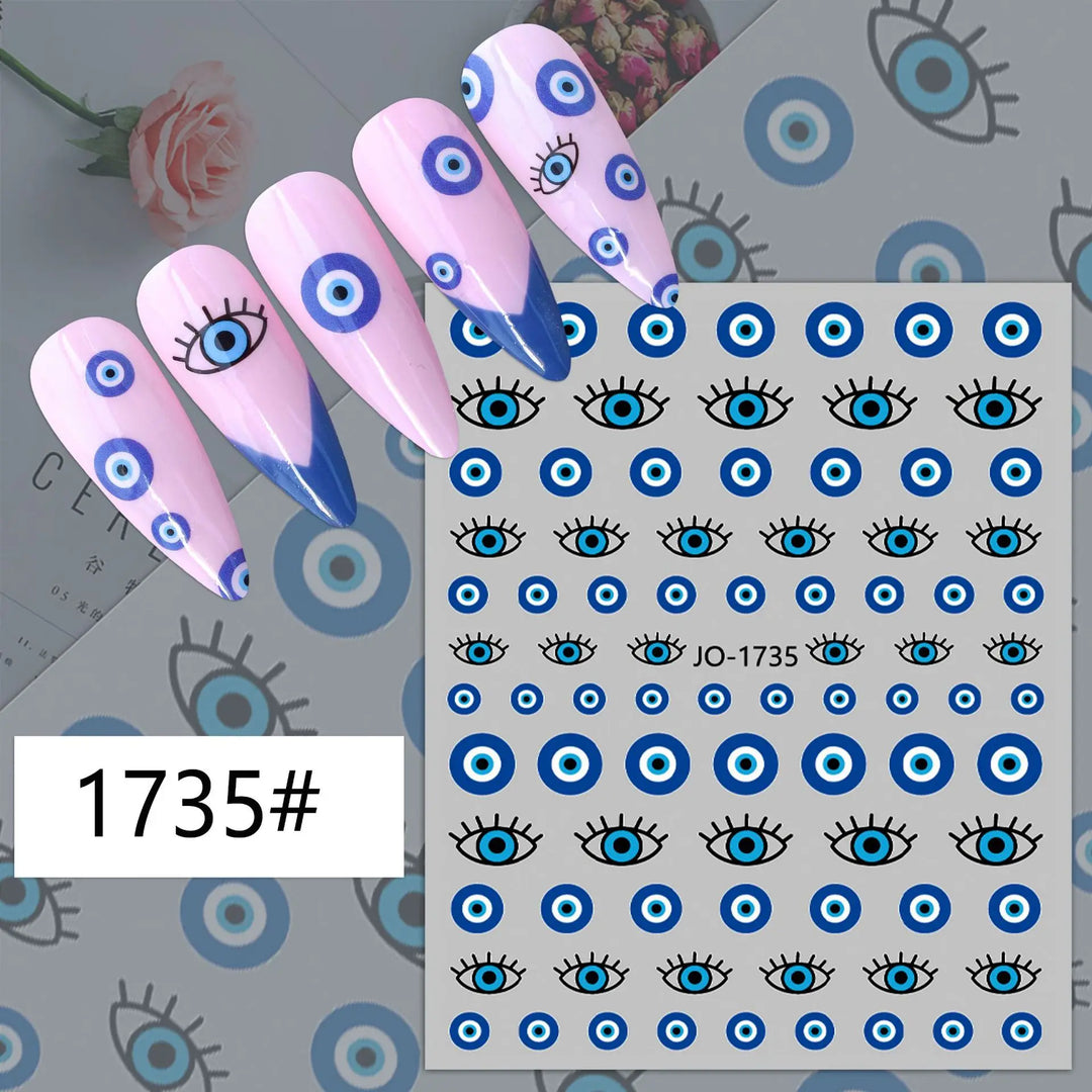 Nail Art Stickers Water Decals Eyes Stripe Nail Art Decorations for Manicure Accessories Press on Nails Foil Stickers and Decals