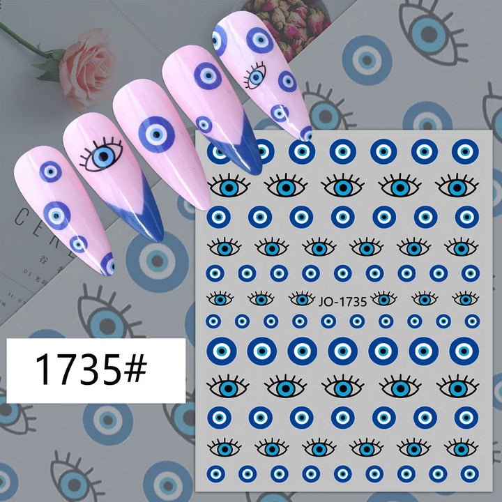 Nail Art Stickers Water Decals Eyes Stripe Nail Art Decorations for Manicure Accessories Press on Nails Foil Stickers and Decals