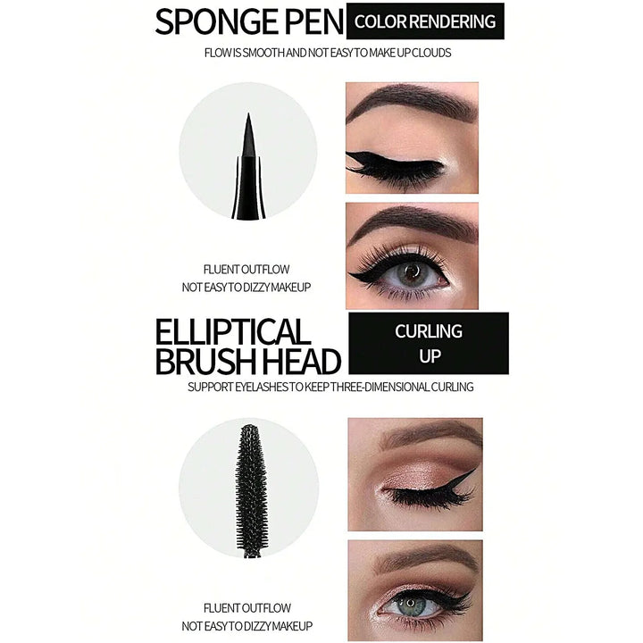 YANQINA Liquid Eyeliner Pencil 4D Waterproof Mascara Set Cosmetics Eye Liner Thick Curling Mascara Eyebrow Pencil Eyes Makeup