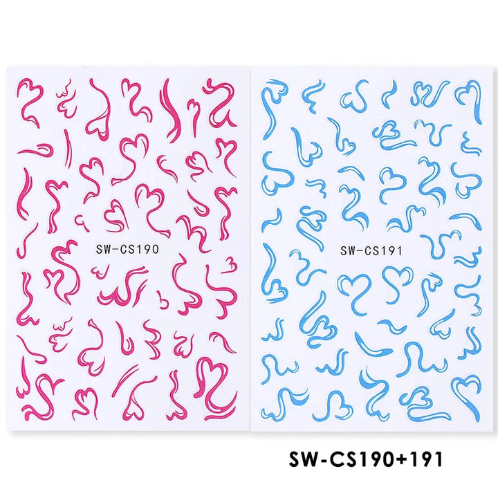 2pcs Sweet Element Nail Art Stickers Simple Flower Heart Cherry Strawberry Kawaii Decals Colorful Bow Butterfly Manicure Sliders