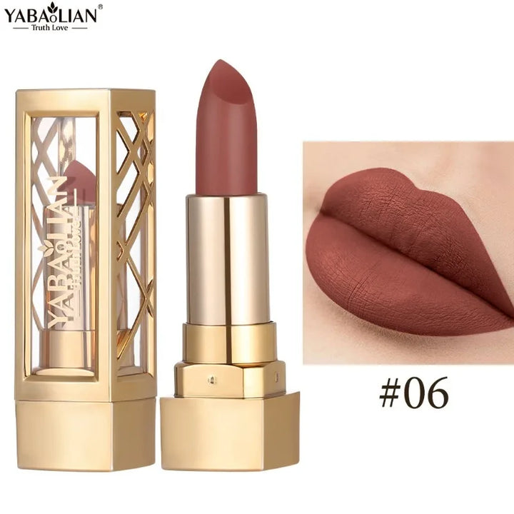 12 Color Gold Tube Lipstick Matte Pearlescent Glitter Shiny Velvet Lipsticks Red Brown Waterproof Lasting Solid Lip Gloss Makeup