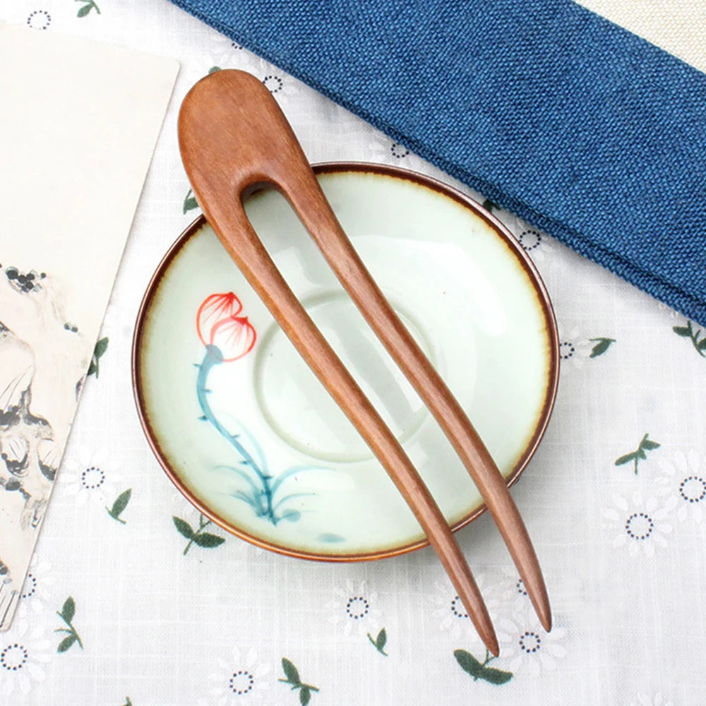 Handmade Wooden Hair Sticks Black Sandalwood U Shaped Hair Clips Simple Solid Color Hair Bun Maker Ponytail Holder for Women