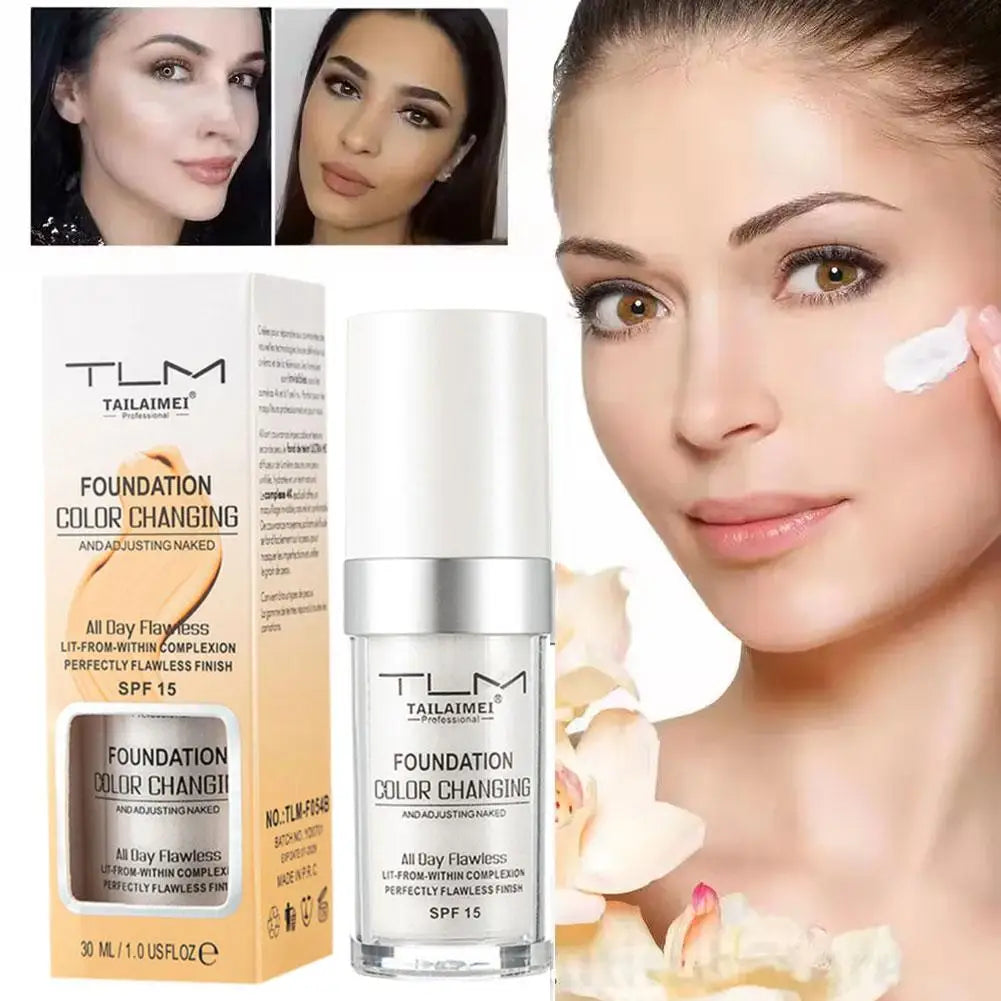 Colour Changing Liquid Foundation Hides Wrinkles & Lines, BB Cream Makeup Base Concealer Moisturizing Primer All Skin Tone SPF15