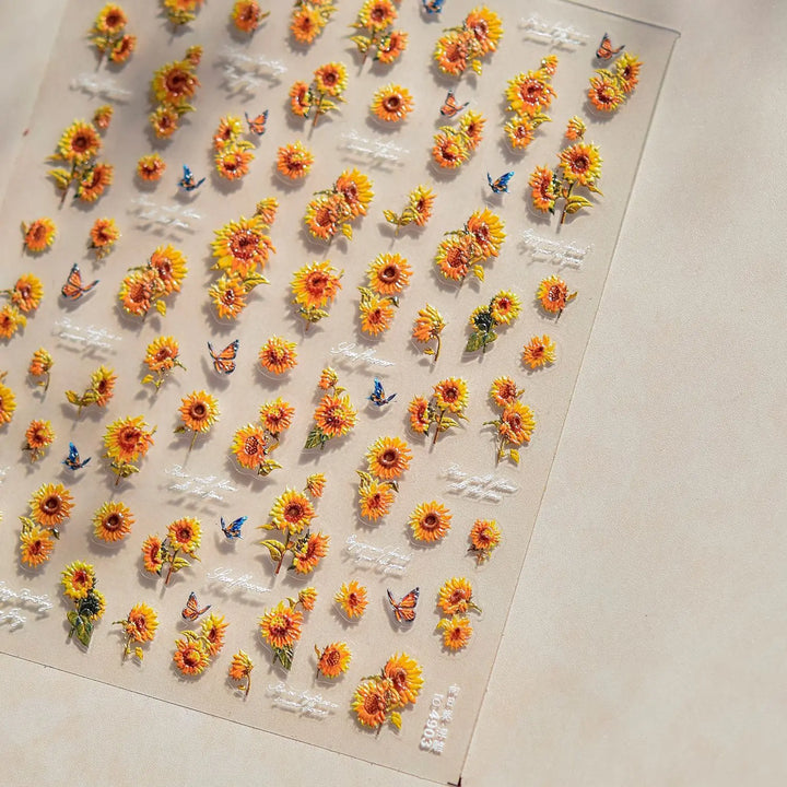 1Sheet 5D Soft Embossed Relief Nail Stickers Cute Daisies Self Adhesive Slider Stickers Press On Nails DIY Japanese Nail Art Dec