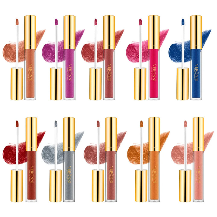 10 Colour Diamond Shimmer Lip Gloss Set,Glitter Shimmer Makeup Long Lasting lipsticks Makeup, Smudge Proof Lip Glaze Valentine's