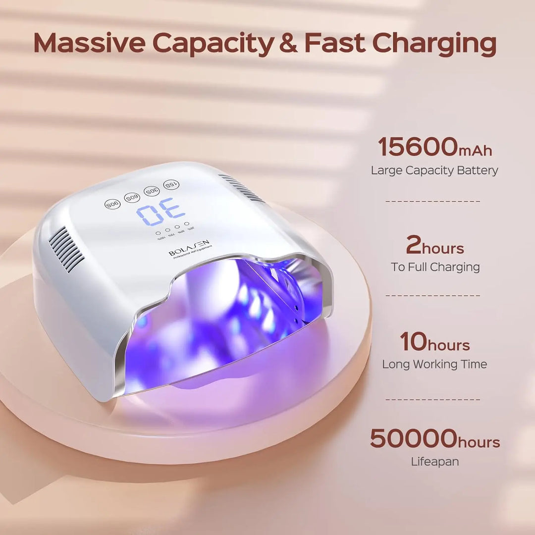 Cordless Rechargeable UV Nail Lamp with Metallic Reflector, 54W Portable LED Dryer for Gel Nails, Fast Curing Salon Light