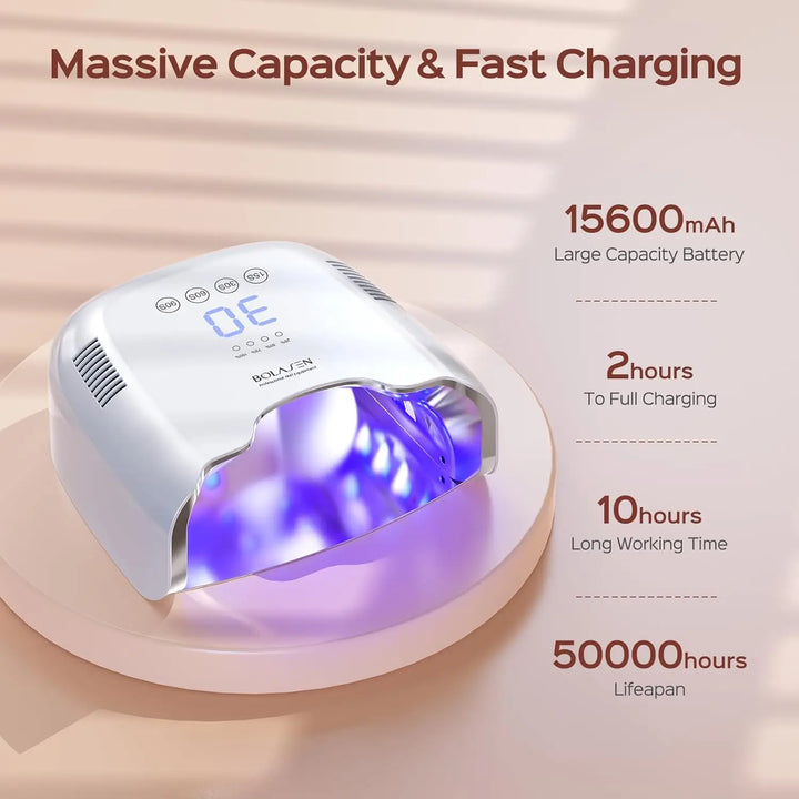 Cordless Rechargeable UV Nail Lamp with Metallic Reflector, 54W Portable LED Dryer for Gel Nails, Fast Curing Salon Light