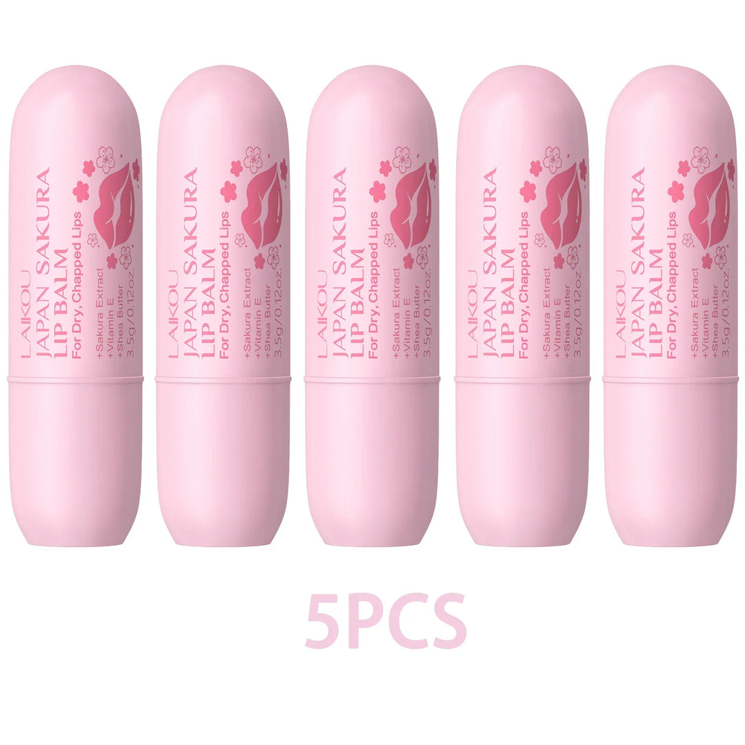 LAIKOU Japan Sakura Lip Balm 3.5g Shea Butter Vitamin E Nourishing Hydrating Moisturizer For Dry Chapped Lips Daily Lip Repair