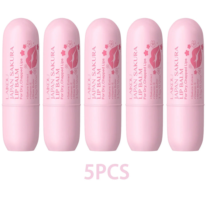 LAIKOU Japan Sakura Lip Balm 3.5g Shea Butter Vitamin E Nourishing Hydrating Moisturizer For Dry Chapped Lips Daily Lip Repair