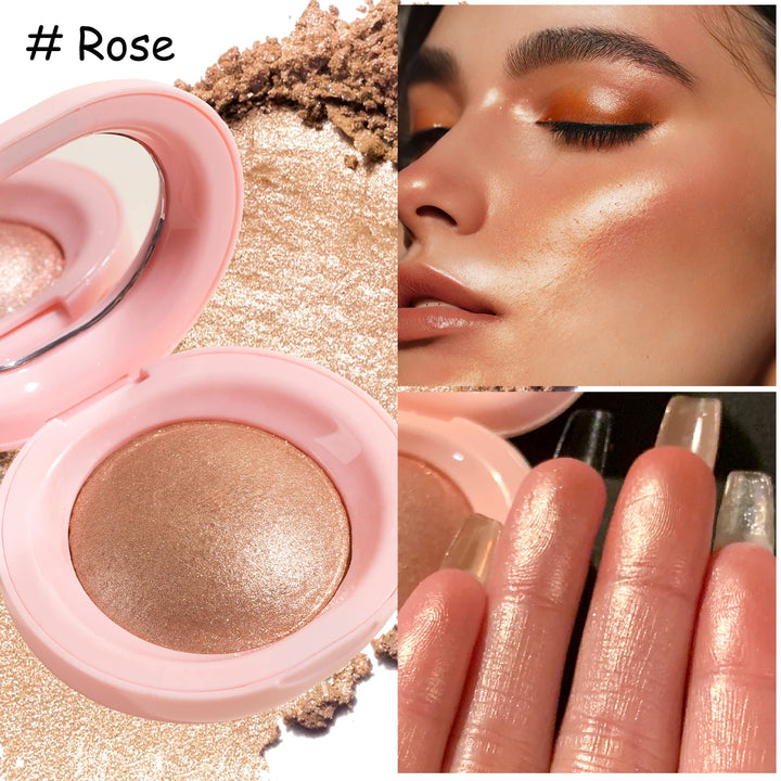 Baked Highlighter Palette Makeup, Long-Wearing Radiant Glitter Eyeshadow, Highly Pigmented Iluminadores Pressed Powder For Girls
