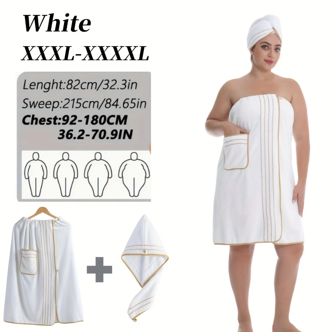 2pcs Set, Extra Large Bathrobe Princess Cap Outfit, Large Size Towel Wrap, Thick Coral Fleece, Perfect for Home Travel, Sauna