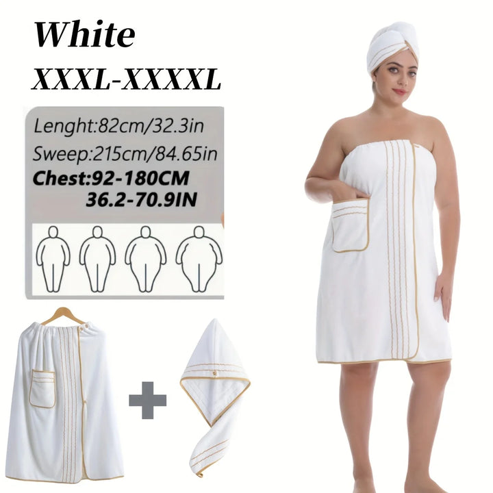 2pcs Set, Extra Large Bathrobe Princess Cap Outfit, Large Size Towel Wrap, Thick Coral Fleece, Perfect for Home Travel, Sauna