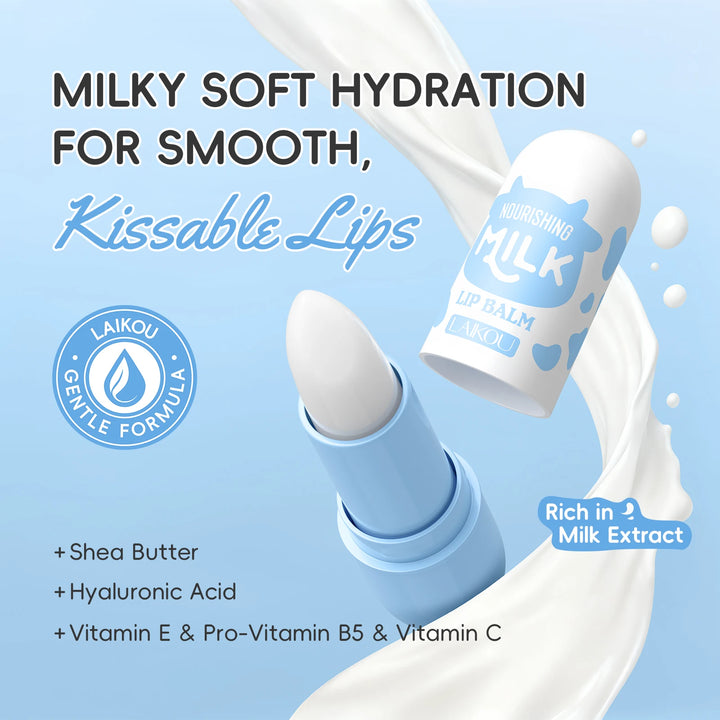 LAIKOU Milk Nourishing Lip Balm 3.5g Shea Butter Jojoba Oil Long-lasting Moisturizing Lip Care