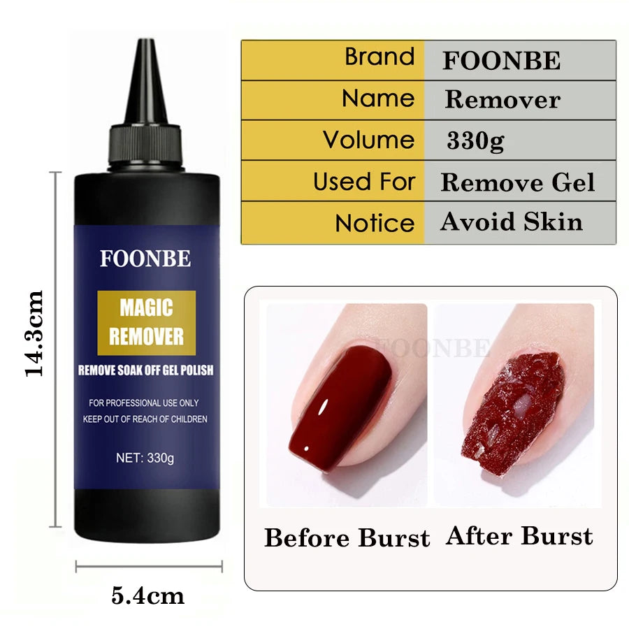 FOONBE 330g Magic Burst Remover Fast Nail Gel Polish Remover Clean UV Soak Off Semi Permanent Varnish Nail Art Removal Tools
