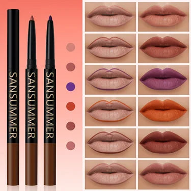 6-color Lipliner With Lip Brush Waterproof, Sweat Resistant, Velvet And Multi-color Lip Pencil Cosmetics