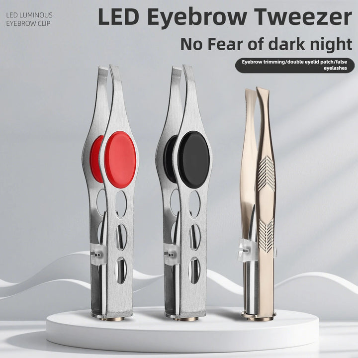1pc Hot Sales Portable Stainless Steel Button Cell Smart Design Eyebrow Hair Remove Tweezer with LED Light Makeup Tool for women
