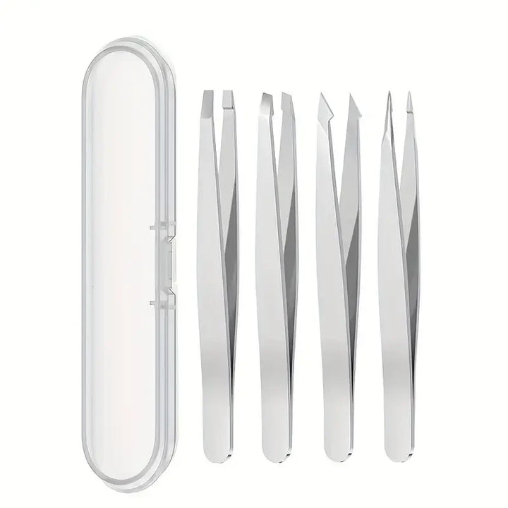 4pcs Professional Tweezers Set Stainless Steel Perfect for Grooming Eyebrow Hair Removal Splinter and Ingrown Hair Removal More