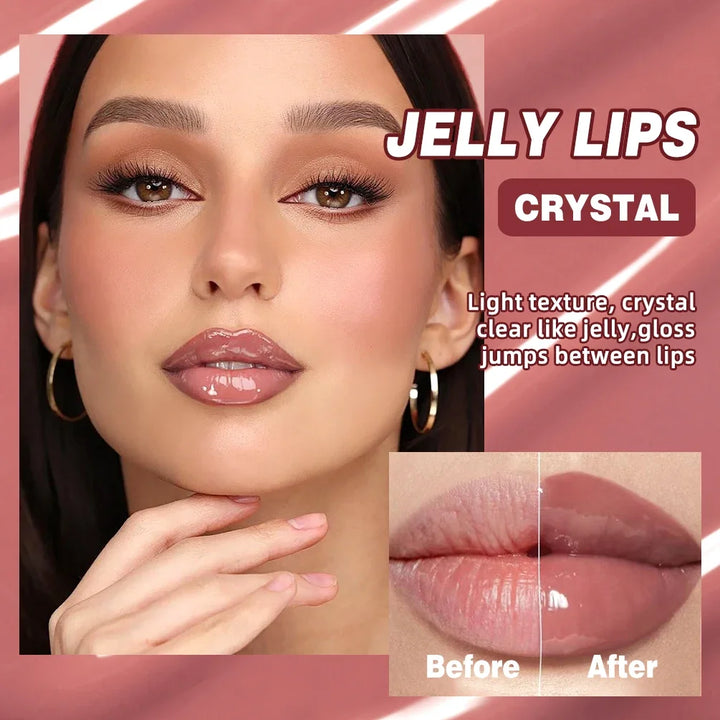 QIBEST Watery Crystal Clear Jelly Lip Oil Lip Balm Moisturizing Smoothing Lip Lines Jelly Pout Lip Gloss Glass Tinted Lip Glaze