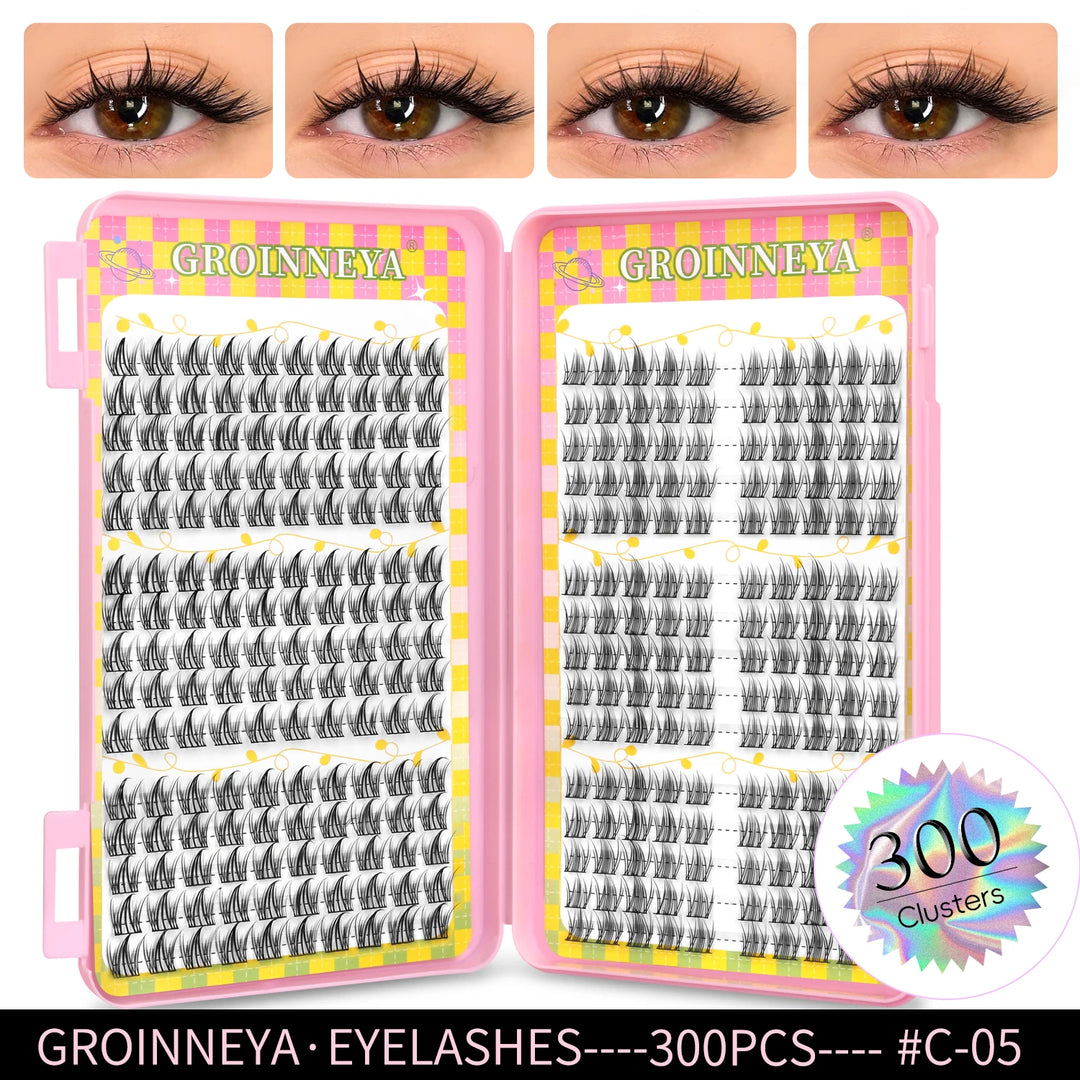 GROINNEYA Eyelashes Clusters 320 pcs Natural Eyelash extension Cluster Lashes Volume Mixed Tray Lashes Cluster Natural Lashes