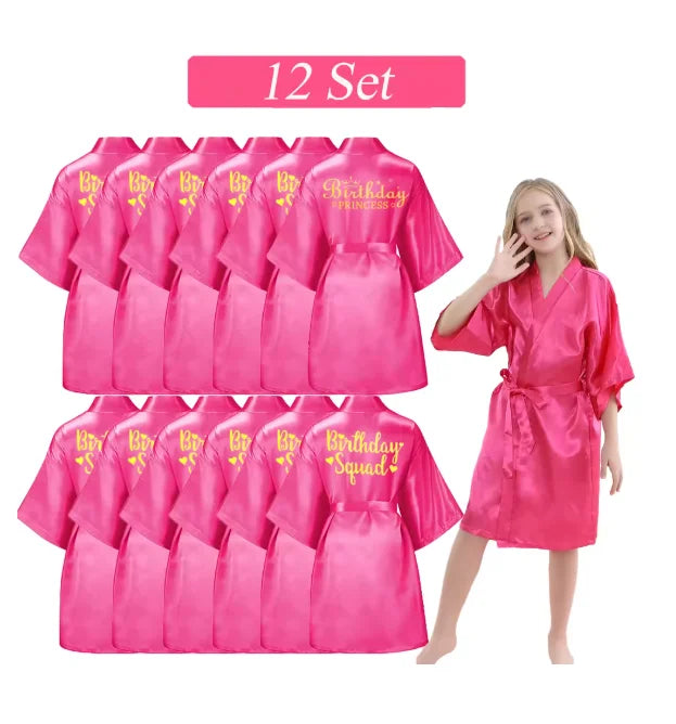 6-15 Set Spa Robes for Girls Spa Party Birthday Squad Robe Kids Satin Bathrobe Princess Kimono Girl Sleepover Party Favors