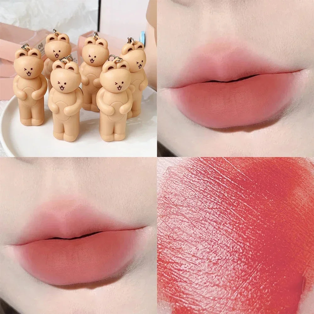 Matte Keychain Lip Gloss Waterproof Non-Stick Cup Long Lasting Moisturizing Cute Rabbit Nude Red Lip Glaze Tint Korean Cosmetics