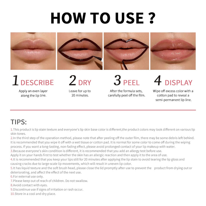 Magic Peel Off Lip Cosmetic Matte Lip Liner Pencil Long Lasting Waterproof Smudge Proof Transfer Proof Peel Off Lip Stain Tattoo