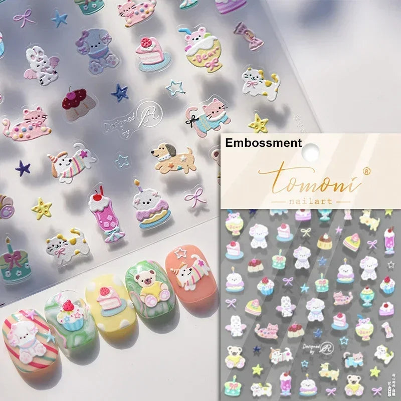 Lovely Cat Bunny Bowknot Poker Crown Lock Key Easter Eggs Love Cute Rabbit Mushroom Chick Flower Dog DIY Nail Art Stickers Decal