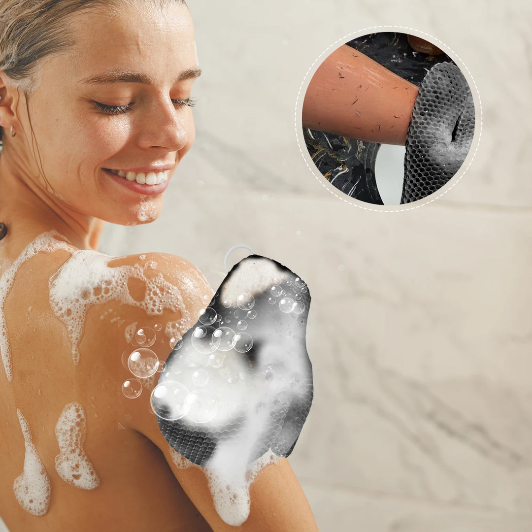 Exfoliating shower glove with colorful honeycomb weave and TPU high elasticity antibacterial material - gentle, safe and durable