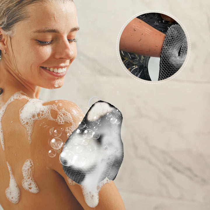 Exfoliating shower glove with colorful honeycomb weave and TPU high elasticity antibacterial material - gentle, safe and durable