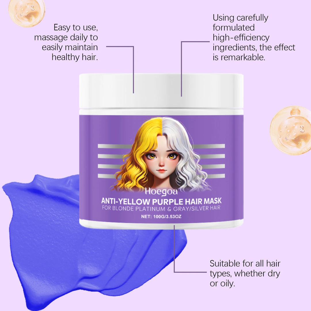 HOEGOA Purple Hair Mask Anti Yellow Deep Nourishing Shiny Hair Repair Dry Frizzy Damaged Maltreated Hair Care Conditioner 100g