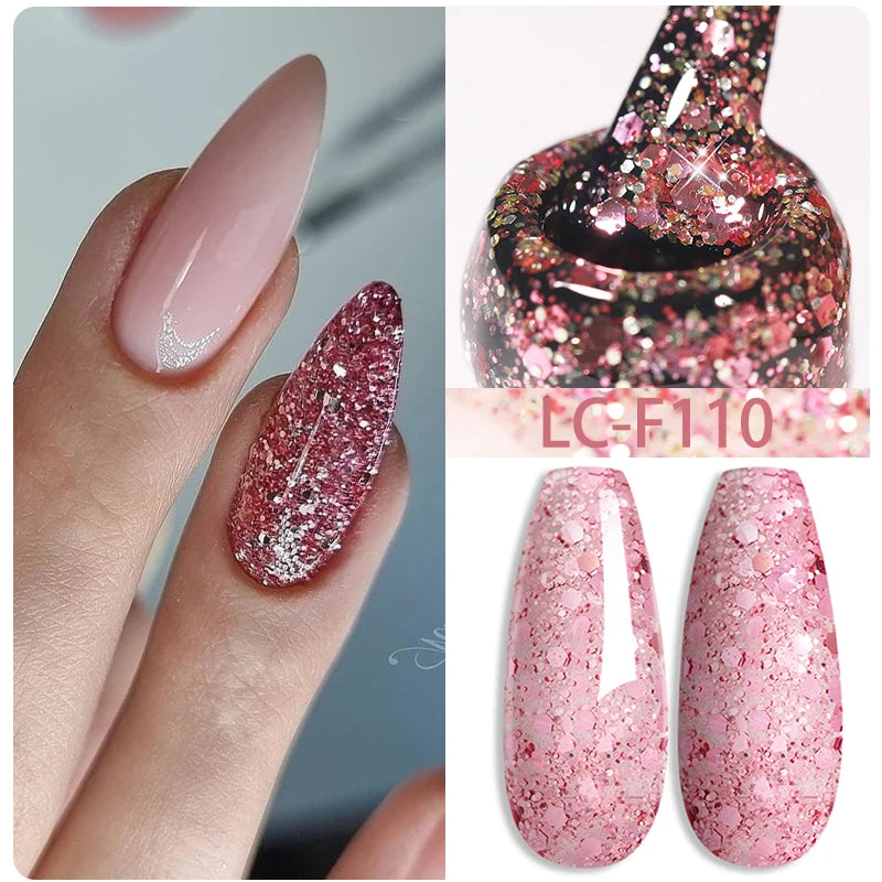 LILYCUTE 7ML Pink Glitter Nail Gel Polish Nude Natural Long Lasting Manicure Soak Off UV LED Nail Art Base Top Coat Gel Varnish