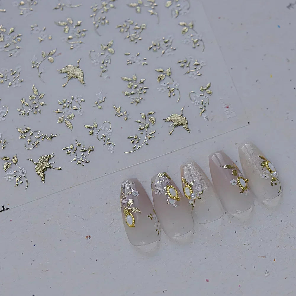 Lace Garden Bowknot Bow Tie Rose Flower Petal Pearl Irregular Border Self Adhesive 5D Nail Art Decoration Sticker Manicure Decal