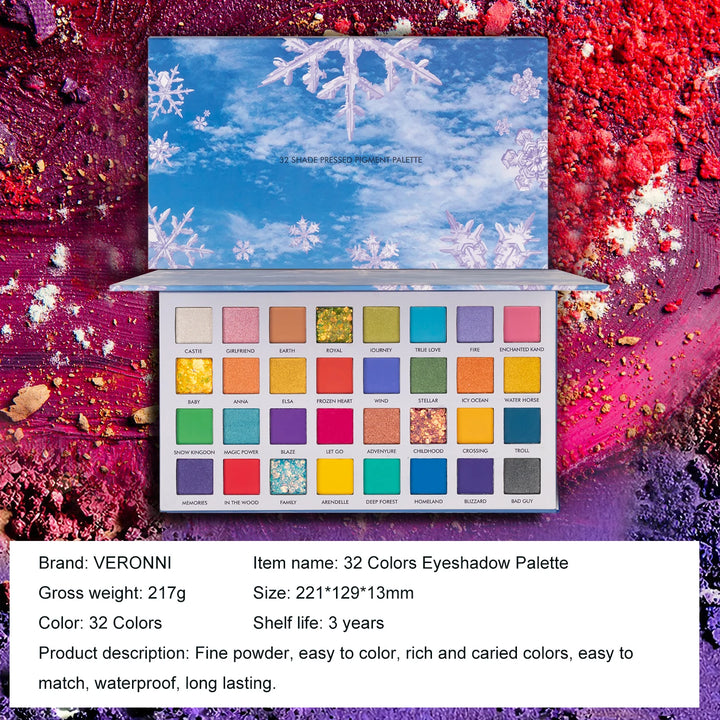 32-Color Eyeshadow Palette – Snowflake ,Matte & Shimmer, Smooth Blend, One Palette for Every Mood