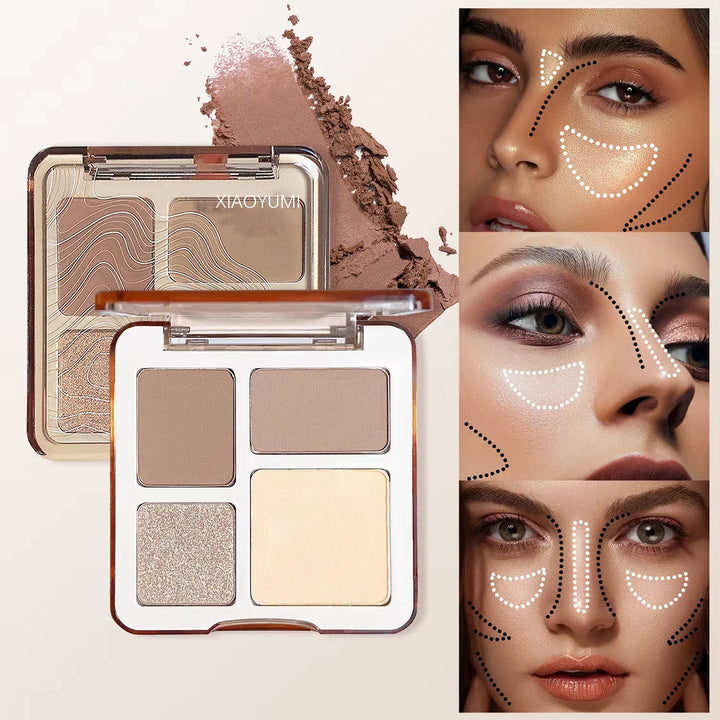 XIAOYUMI The four-color highlighter contour palette is matte and long-lasting, brightening three-dimensional contours