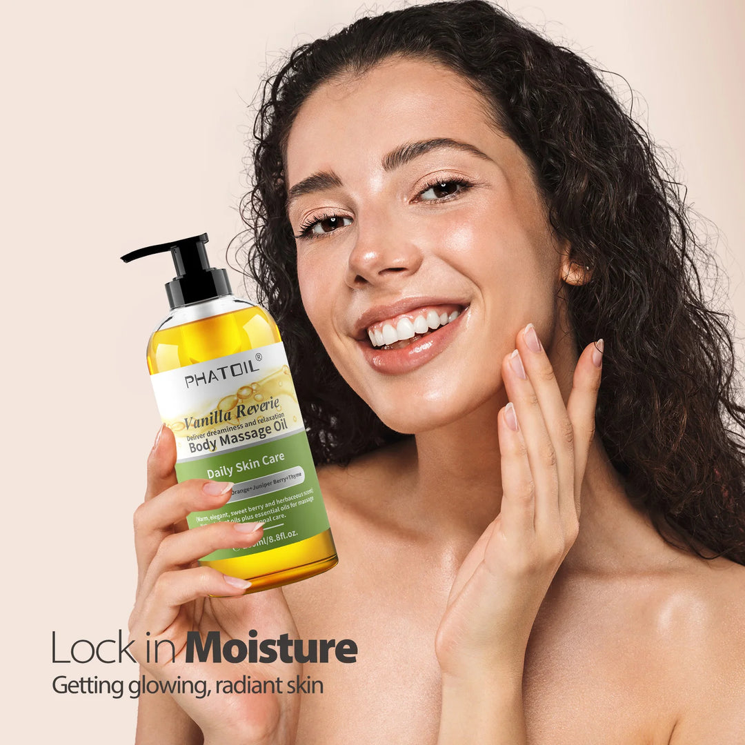 PHATOIL 260ml Vanilla Body Oil-Deeply Moisturizing & Soothing Massage Body Oil with Long-Lasting Fragrance
