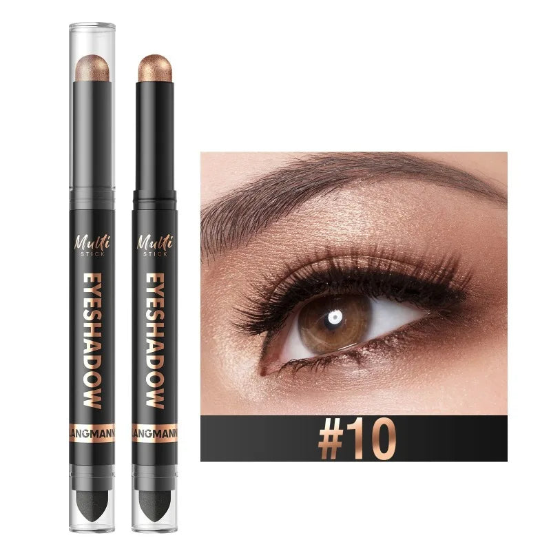 16 Colors Double Head Eyeshadow Stick Pearlescent Shimmer Brown High Waterproof Cream Eyes Shadow Pencil Long-Lasting Eye Makeup