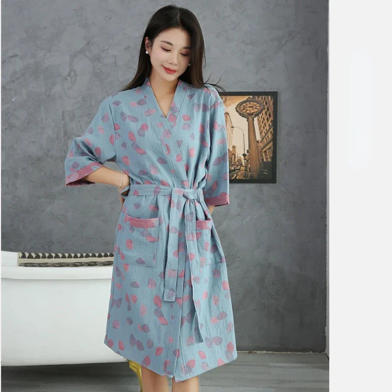 Cotton Bathrobe for Couples Spring and Summer Thin Style Short Sleeve Pajamas Clothes Women Absorbing and Quick Drying Bathrobes