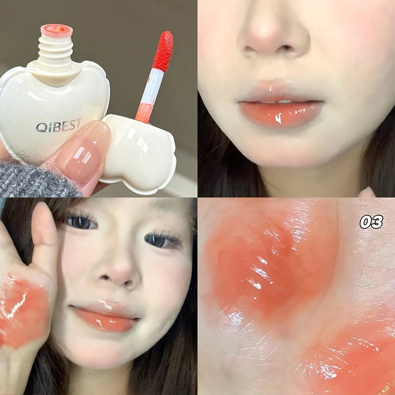 QIBEST Pink Lip Jelly Hydrating Lipstick Long Lasting Mirror Lips Gloss Lipstick Tender Student Korean Cosmetics Lip Glaze Stain
