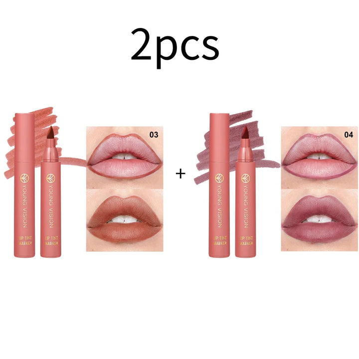 Lip Tint Pen, 6 Colors Available, Matte Water Lipstick, Non-Stick Cup, Long-Lasting, Smooth Lip Liner and Lip Stain Combo